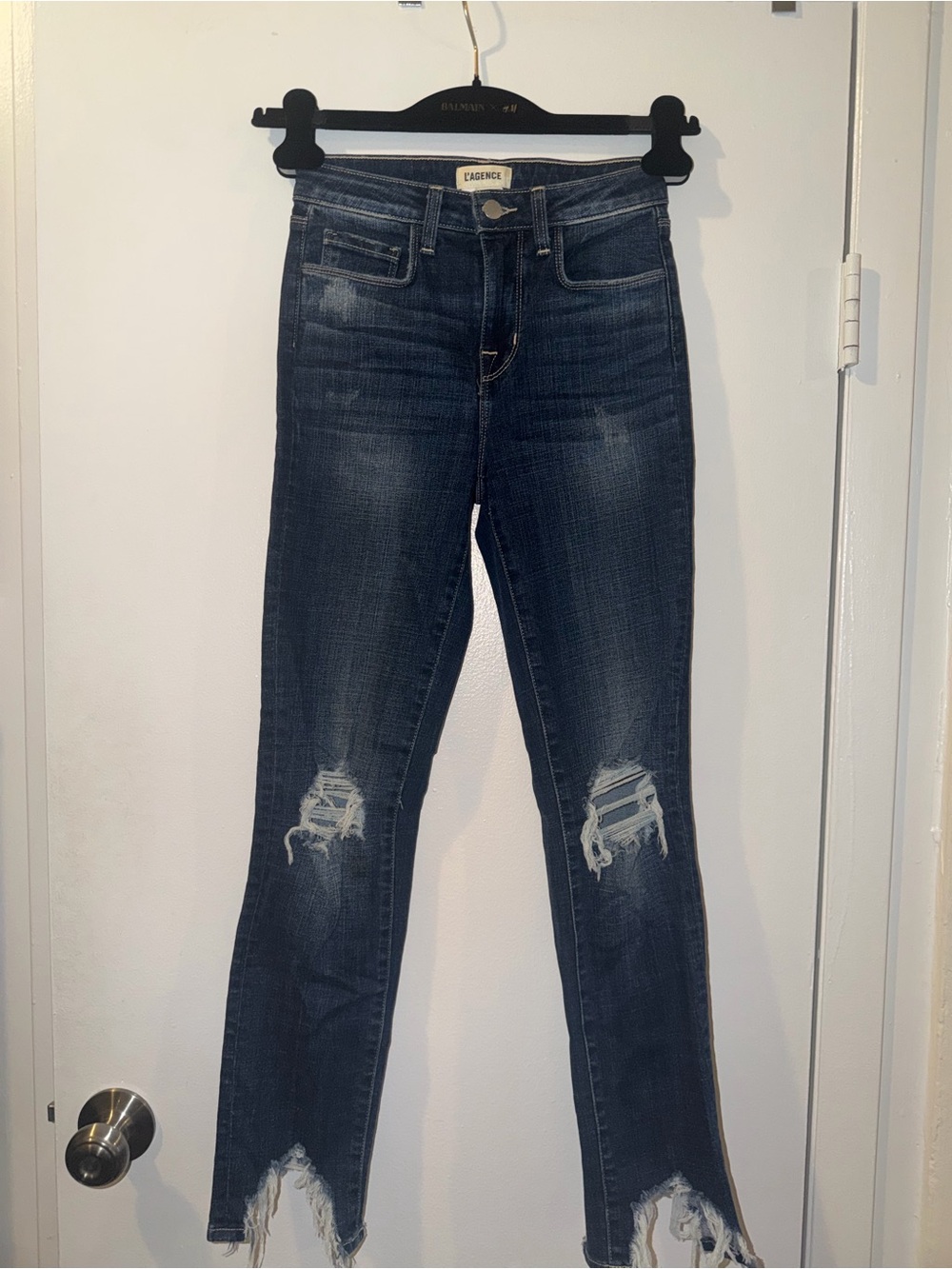 L'AGENCE High Line Dark Blue Distressed Jeans